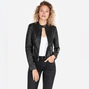Express vegan leather Moto jacket knit sleeves XS